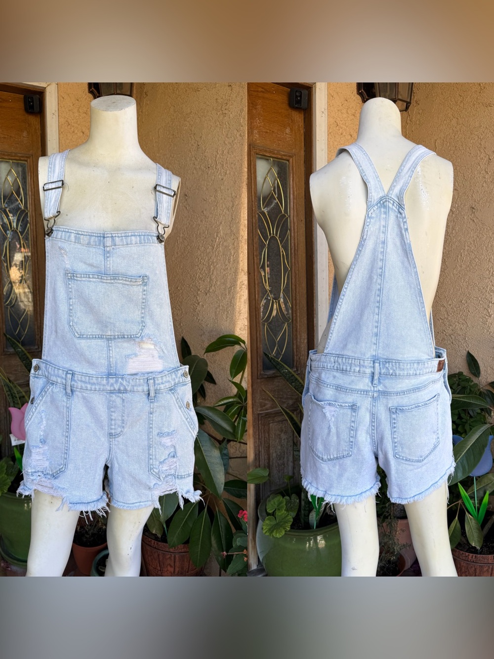 Hollister Boyfriend Short Distressed Overalls LARGE